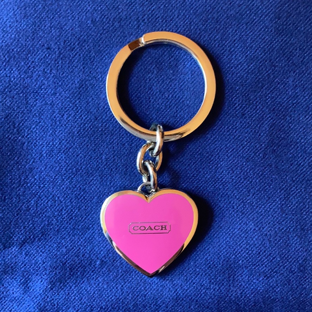 Coach Silver and Pink Heart Locket Keychain